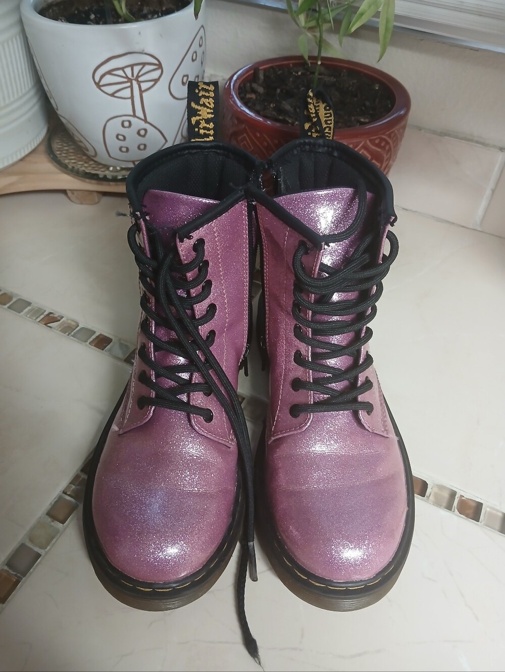 Dr. Martens Sparkle Pink Lace-Up Boots